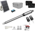 JUJIANG C01 Solar Gate Opener with Batteries & Solar Panel for Single Swing Gates Up to 440lb 12FT Automatic Gate Openers with Remote Complete Kit Light Duty Automatic Gate Openers Solar Powered