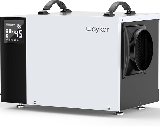 Waykar 125 Pint Crawl Space Dehumidifier with Drain Hose for Basements, Commercial & Water Damage Spaces up to 6500 Sq. Ft., Compact, Strong Dehumidification, 5-Year Quality Coverage