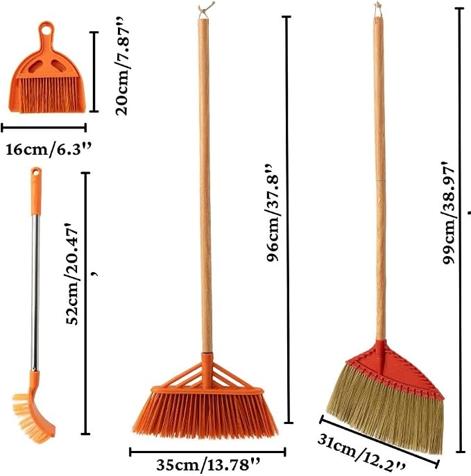 Bathroom Cleaning Broom Set, 4-Piece Broom and Dustpan Set with Long & Short Handle Brooms – Stiff Floor Broom, Angle Broom & Toilet Scrub Brush – Cleaning Tools for Bathroom & Kitchen