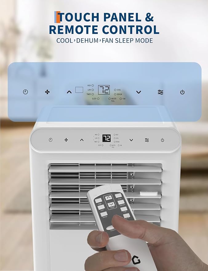 Garvee 8,000 BTU Portable Air Conditioner, 3-in-1 Portable AC Unit with Cool, Dehumidifier & Fan Modes, Covers Rooms up to 350sq.ft, Sleep Mode, Remote Control, Timer & Full Window Kit