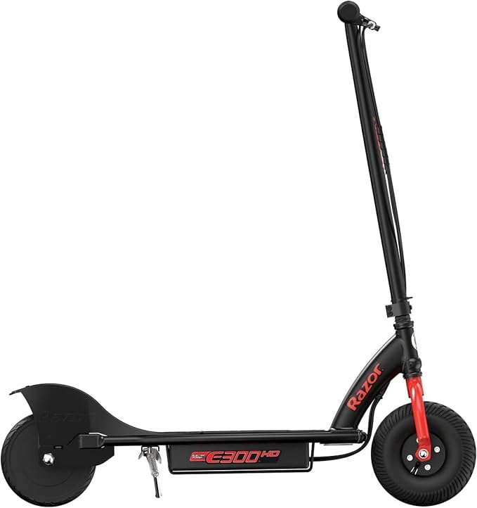 Razor E300 HD Electric Scooter for Teens & Adults - 15 MPH High-Torque Motor, 40 Min Ride Time, 220 lbs Max Weight, 9” Pneumatic Tires, Steel Frame