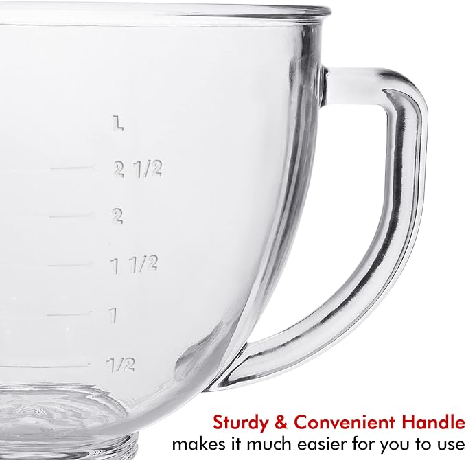 Glass Mixing Bowl 5 QT for KitchenAid 4.5 and 5 Quart Tilt-Head Stand Mixers