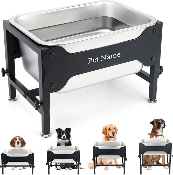 3 Gallon Elevated Dog Water Bowl, Raised Stand for Large Dogs | 4 Adjustable Heights, 9.65-15.16 in Stand, 3 Gallon Bowl, 14 x 10.6 x 5.9 in Size, Indoor Outdoor Use, Easy to Clean