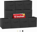 Large Storage Cubes- 13 Inch Cube Storage Bins for Organizing Shelves Kallax - Nursery Closet Organization Bins for Clothes Blanket - 10 Pack Collapsible Decorative Storage Box for Magazines (Black)