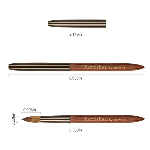 100% Pure Kolinsky Hair Acrylic Nail Brush Sandalwood Handle Professional Manicure Brushes for Powder Nail Acrylic Application - Salon & DIY Nail Art Essentials - Size 14, 1.0 Count