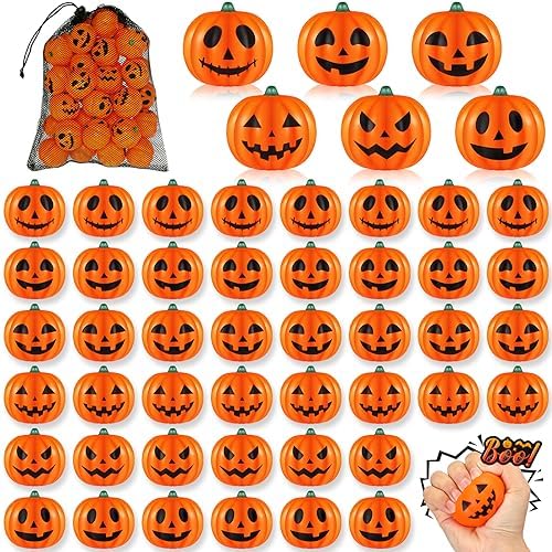 Leyndo 80 Pcs Halloween Pumpkin Stress Balls Halloween Goodie Bag Stuffers