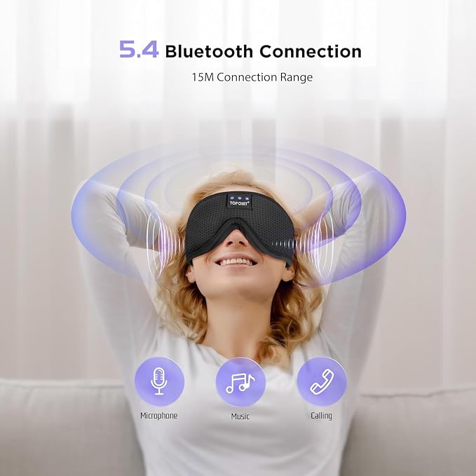 TOPOINT Sleep Mask Headphones Bluetooth 5.4, 3D Eye Mask for Sleeping with Light Blocking,14 Hours for Women Men, Travel, Meditation, Nap, CPAP Users, Black