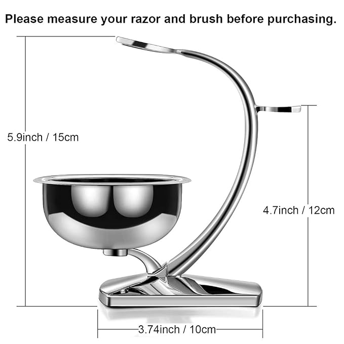 GRUTTI Shaving Bowl, Stand and Brush Set - 3-Piece Magnetic Base Bowl, Chrome Alloy Stand & Synthetic Brush | Razor Not Included