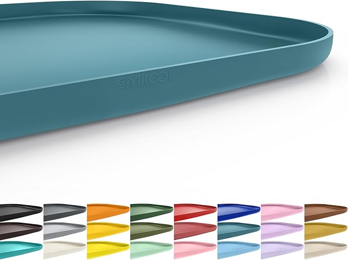 SMILOOL Waterproof Silicone Pet Food Mat with Raised Edge for Dog & Cat | 19" x 12" Non-Slip Pet Feeding Mats with Lip for Food & Water Bowl, Food Grade, Easy Cleaning, Salte Blue