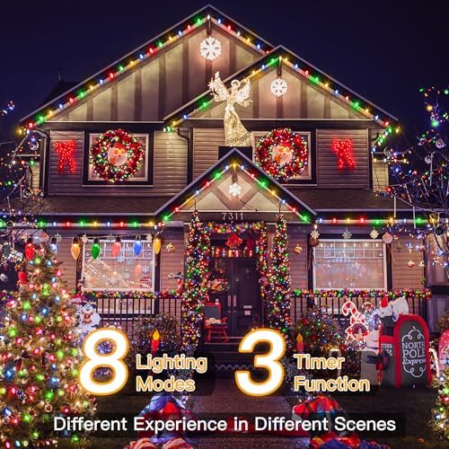 Ollny 198FT 600LED Outdoor Christmas Lights with Remote, 8 Modes Multicolor