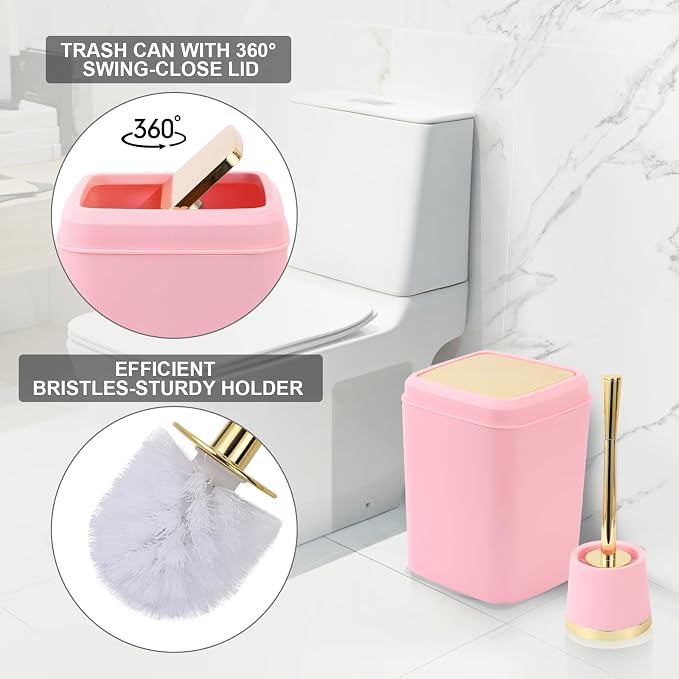 XLHOMO 25PCS Pink Bathroom Accessories Sets Complete, with Shower Curtain, Rugs, Trash Can and Toilet Brush, Toothbrush Holder and Cup, Soap Dispenser, Soap Dish, Qtip Holder, Bathroom Decor Sets