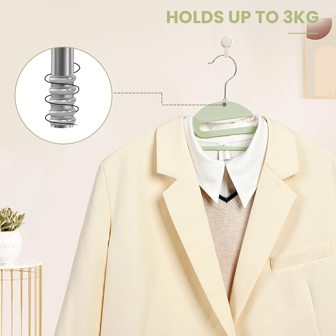 Heavy Duty Plastic Hangers 50 Pack with Non-Slip Design,0.2 Inches Thick,360°Swivel Hook Space Saving Organizer for Bedroom Closet,Shirts,Pants,Strong Enough for Coat(Matcha Green- S Shaped)