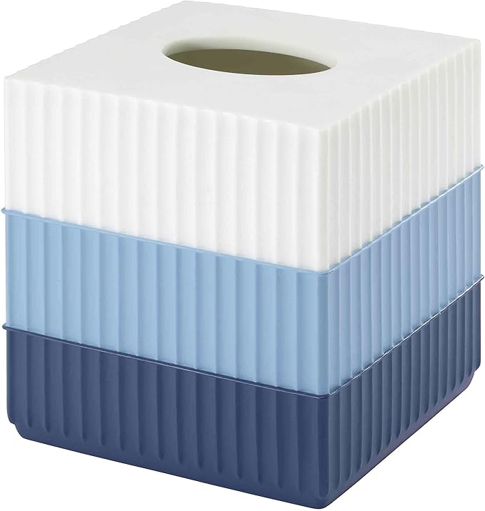 IZOD - Tissue Box Cover, Resin Countertop Bathroom Accessories, Dorm Room Essentials, Striped Bathroom Decor (Clubhouse Collection, Blue)