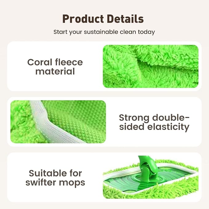 Reusable Mop Pads, Reusable Microfiber Mop Pads Compatible with Sweeper Mops, Replacement Wet Mopping pad Refills & Washable Dry Sweeping Cloths for Surface/Hardwood Floor Cleaning (Green-6PCS)