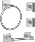 Towel Ring Set 4 Piece Bathroom Hardware Set Includes Towel Ring 2 Towel Hooks and Toilet Paper Holder Stainless Steel Wall Mounted (Brushed Nickel)