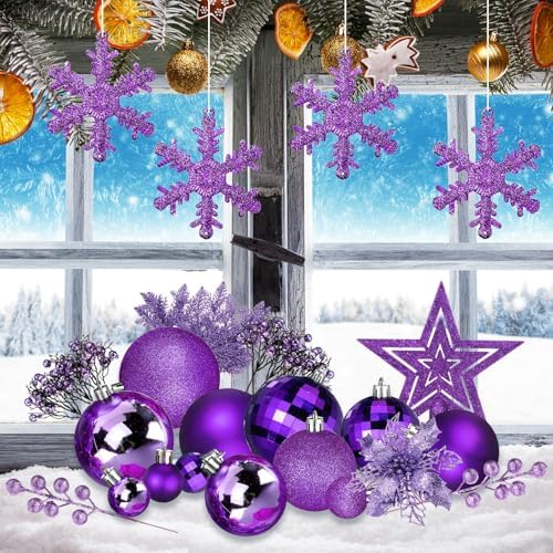 Sratte 94 Pcs Christmas Tree Ornaments Decoration Set, Purple