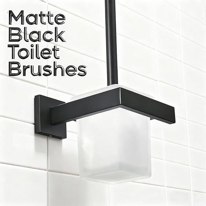 Matte Black Toilet Brush and Holder Set, NEWRAIN Wall Mounted Toilet Bowl Brush with Long Handle, Stainless Steel Toilet Brushes for Bathroom-Space Saving