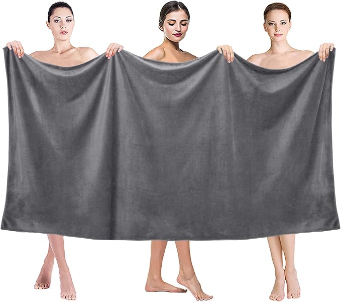 JML Bath Sheet Towels Set of 2, 40" x 80", Grey | Hanging Loop, Oversized, Soft Super Absorbent Fast Drying, Perfect for Shower, Sauna, Gym, Beach, Sport, Fitness, Yoga