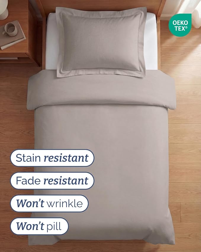 Duvet Cover Twin/Twin XL Size Set - Extra Soft Twin/Twin XL Duvet Cover 68" x 90" with 1 Pillow Sham for Women, Men, Kids & Teens - Comfy, Easy-Care & Fade Free w/ Zipper Closures & Ties (Light Grey)