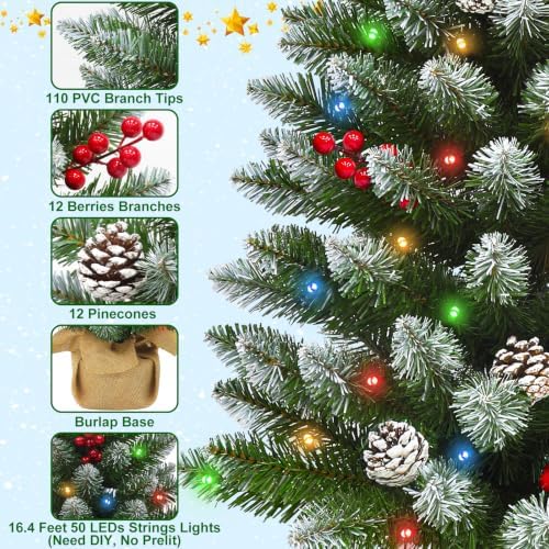 Timer - 3FT Artificial Mini Christmas Tree, Snowy Tabletop Christmas Tree