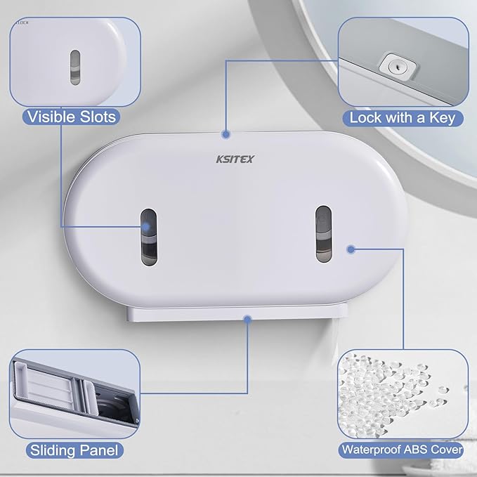 Twin Jumbo Roll Toilet Paper Dispenser, Commercial 9” Double Toilet Paper Holder Wall Mount, Industrial Tissue Dispenser with Key Lock, Tissue Holder with Dual Dispenser for Bathroom