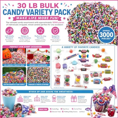Fun Express Bulk Candy Variety Pack 30 lb, Approx 3000 Pieces
