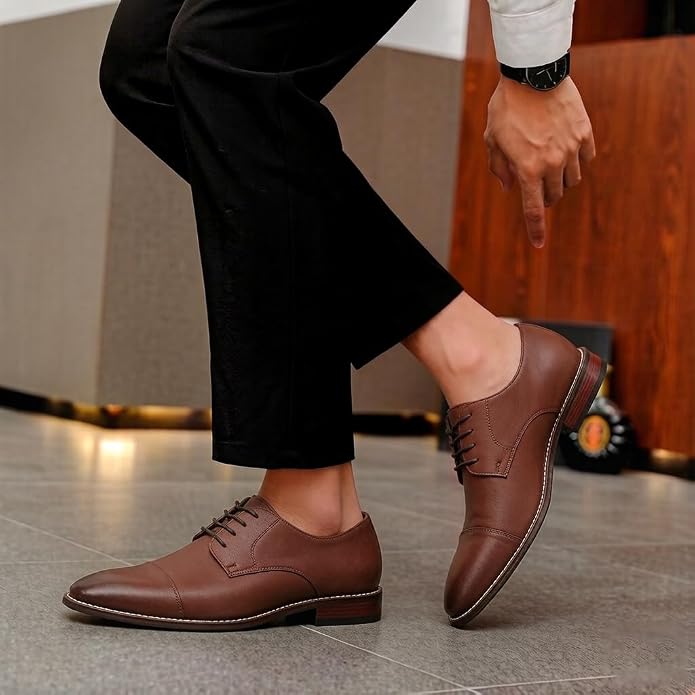Mens Classic Cap Toe Dress Shoes Oxford for Office | Polished PU Outer Shell,Ventilated Comfortable Latex Insole. Formal Footwear Suited for Office Engagements ,Outings,Weddings