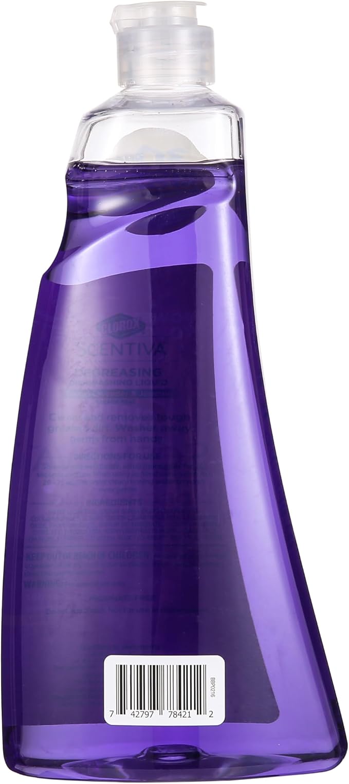 Clorox Scentiva Liquid Dish Soap, Tuscan Lavender and Jasmine Scent - Ultra-Concentrated Dishwashing Liquid That Cuts Through Grease and Food Residue, Bleach-Free, 26 Fl Oz