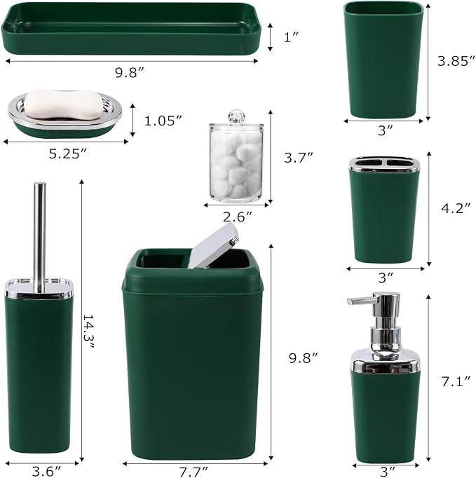 XLHOMO Bathroom Set, 9PC Bathroom Accessory Set, Green Bathroom Accessories, Green Bathroom Set, Trash Can, Soap Dispenser for Home Decor