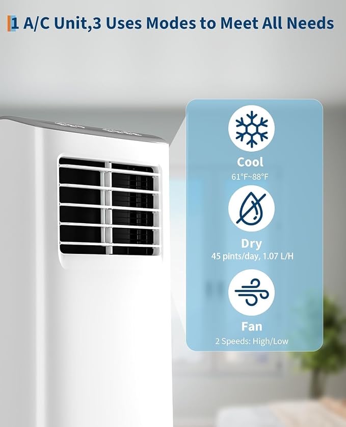 Garvee 3-in-1 Portable Air Conditioner, 8,000 BTU Portable AC Unit with Cooling, Dehumidifier & Fan for Rooms up to 350 sq.ft with Remote Control, Sleep Mode, 24H Timer and Window Kit
