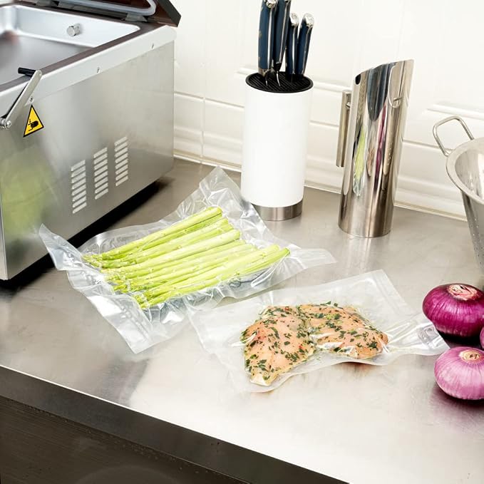 Restaurantware-Fresh Hero 12 x 8 Inch Vacuum Sealer Bags, 100 Food Storage Bags - 3 mil Thick, Microwavable, Clear Plastic Sous Vide Bags, Freezable, For Storing Food Or Sous Vide Cooking