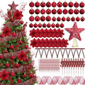 77 Pcs Christmas Tree Decorations Star Topper Ornaments Artificial Poinsettia Flowers Claret Balls Velvet Bow Berry Picks Christmas Tree Hanging Ornaments for Xmas Home Office Decorations