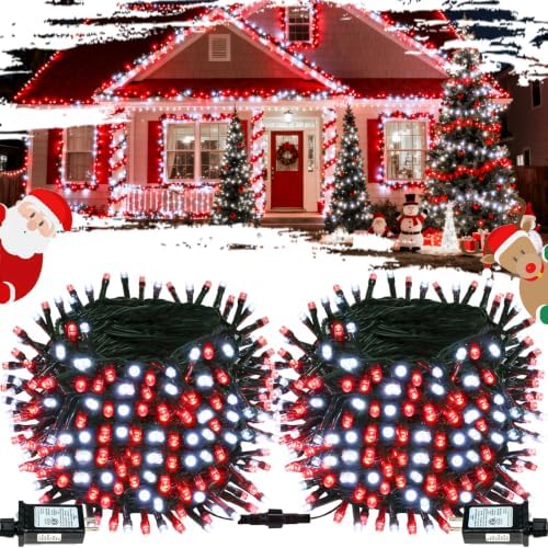 OZS Connectable 2-Pack 164Ft 400LED Christmas String Lights, Red & White
