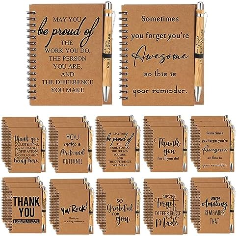 Honoson 20 Sets Inspirational Spiral Notebooks with Bamboo Pens