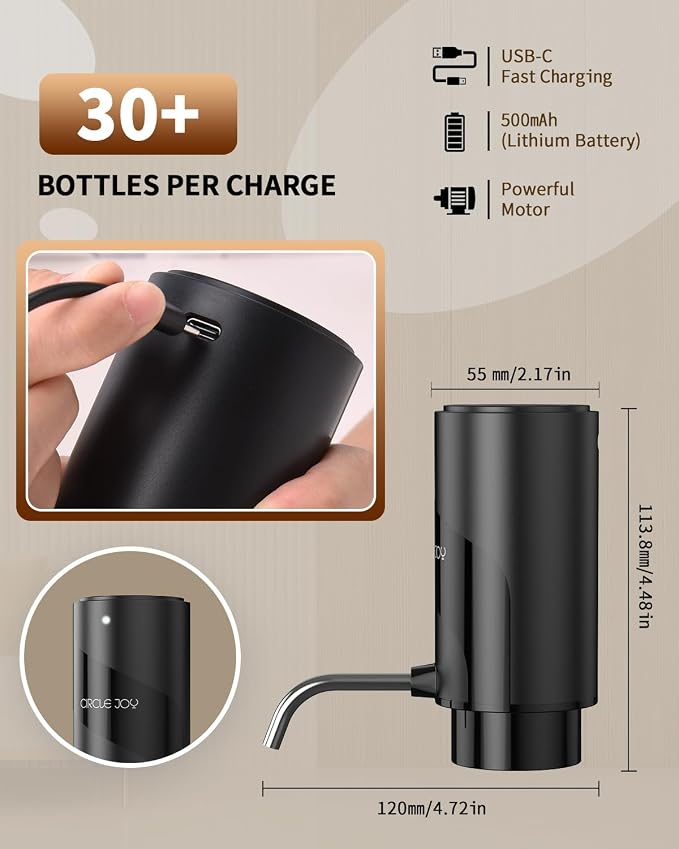 CIRCLE JOY Electric Wine Aerator Pourer, Rechargeable Automatic Wine Decanter and Wine Dispenser with Touch Button Control, Perfect Wine Gift for Home Party & Wine Lovers, Black