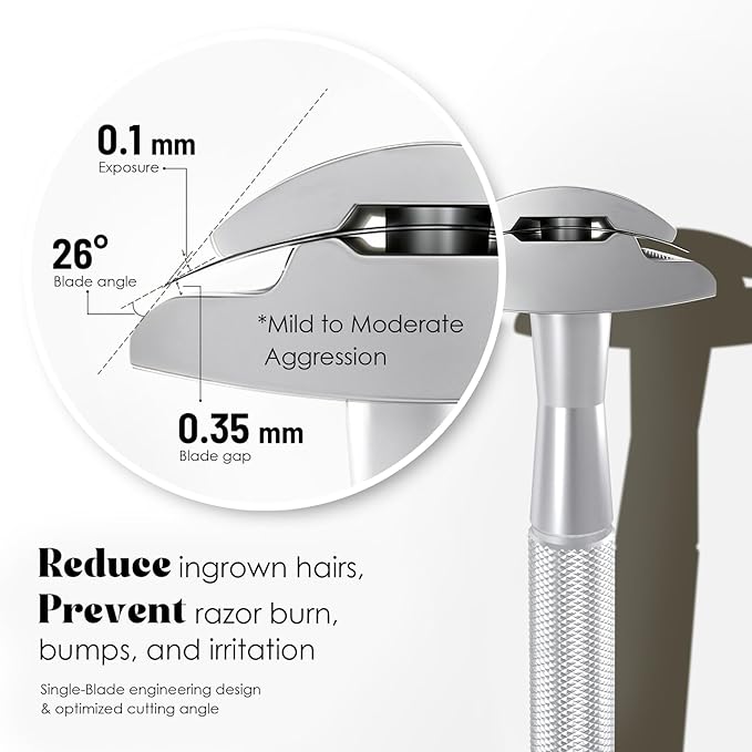 Double Edge Safety Razors for Men, Reusable Single Blade Razor | Stainless Steel Shaving Razor Kit, Includes 10 Blades & 1 Stand, Smooth Close Shave, Classic Grooming Tool, Gifts for Men