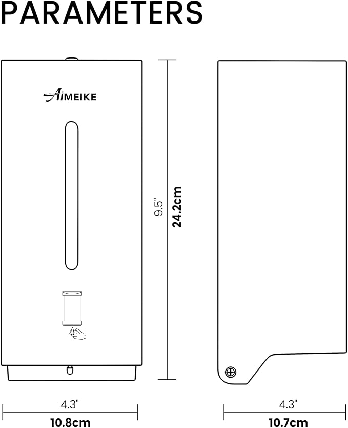 Commercial Automatic Wall-Mount Soap Dispenser, Stainless Steel | Touchless 800 mL commercial dispenser with stainless steel exterior, vertical window, keyed lock and 6 AA battery power.