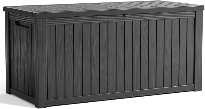 DRATO 200 Gallon Deck Boxes Outdoor Waterproof, Lockable Outdoor Storage Box for Patio Furniture Pool Supplies Garden Tools, Weatherproof Resin Storage Box for Backyard (Black, 200 Gallon)