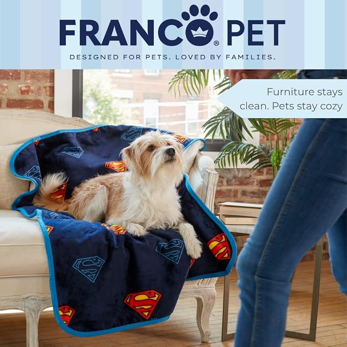 Superman DC Comics Waterproof Dog Bed Cover, Large 40x50 Pet Blanket for Furniture Bed Couch Sofa, (Officially Licensed) by Franco