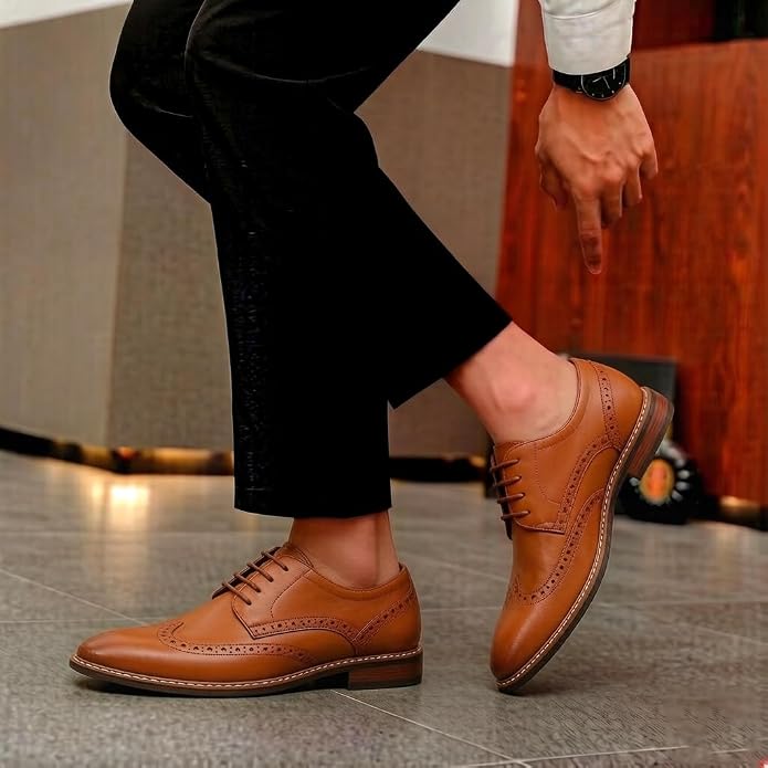 Mens Classic Cap Toe Dress Shoes Oxford for Office | Polished PU Outer Shell,Ventilated Comfortable Latex Insole. Formal Footwear Suited for Office Engagements ,Outings,Weddings