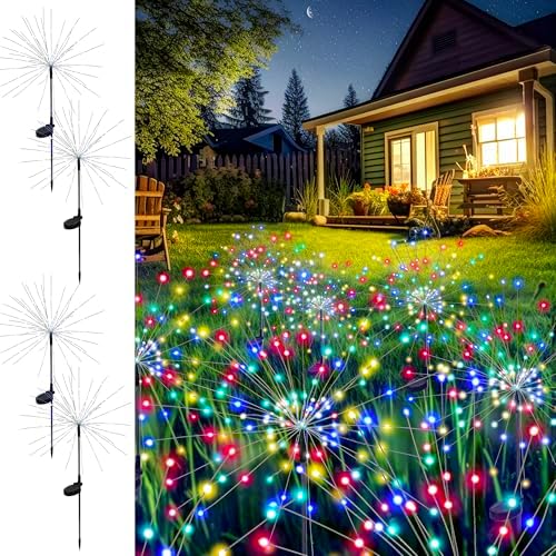 GIGALUMI 4 Pack Solar Firework Lights Outdoor, Garden Decor, Multicolored