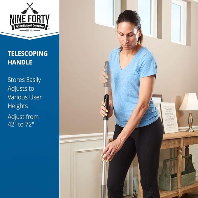 Nine Forty 48" Premium Nylon Dust Mop- Heavy Duty Mop Head for Industrial, Commercial, and Residential Cleaning - Dry Floor Duster for Hardwood Surfaces and Commercial Applications - Blue