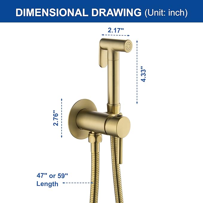 SHAMANDA Warm Water Bidet Sprayer for Toilet with Hot and Cold Brass Rough-in Valve, Stainless Steel Round Handheld Bidet Attachment Set for Feminine, Pets and Baby Diaper Wash, Brushed Gold, BDS09-3