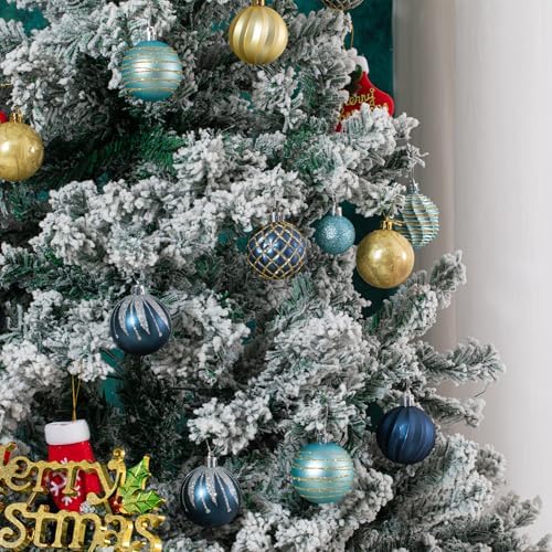 100Pcs Blue Gold Christmas Ornaments Set, Assorted Shatterproof Christmas Ball Ornaments, Christmas Tree Theme Hanging Decoration for Xmas Tree Holiday/Party/Home Decor (Blue & Gold)