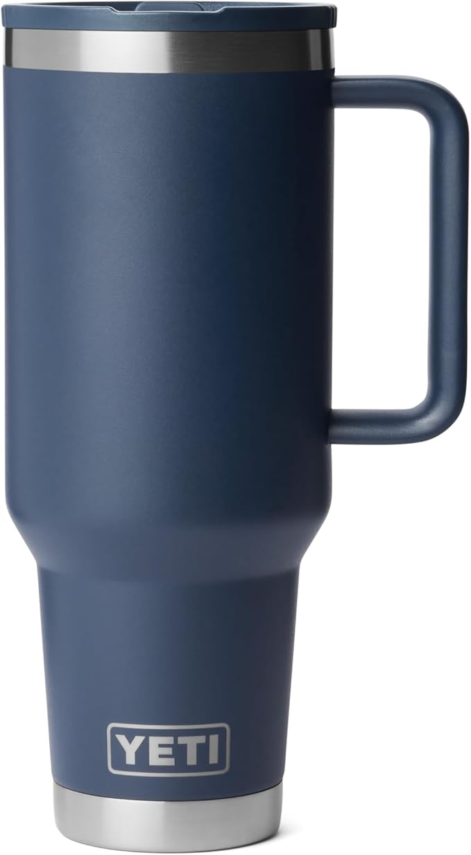 YETI Rambler 40 oz Travel Mug with Flip Straw Lid – Stainless Steel, Vacuum Insulated, Leakproof, Cup Holder Friendly, Navy