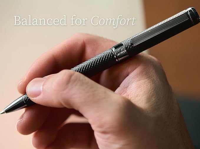 Scriveiner All Black Ballpoint Pen -Stunning Luxury All Metal Matt Black Pen, Schmidt Black Refill, Best Gift Set for Men & Women, Professional Executive Office, Nice Fancy Designer Pens