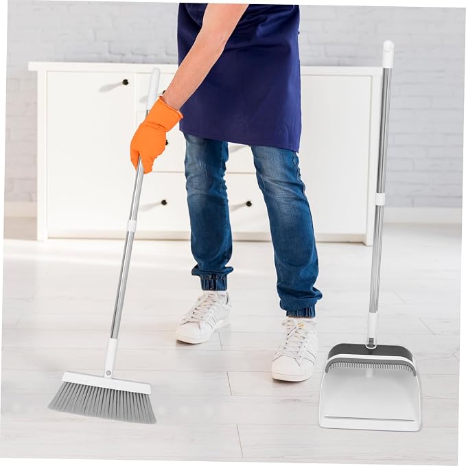 1set Ergonomic Broom and Dustpan Set Soft Bristle Household Cleaning Tools for Home Office Indoor and Outdoor Use Compact and Convenient Dustpan Kit