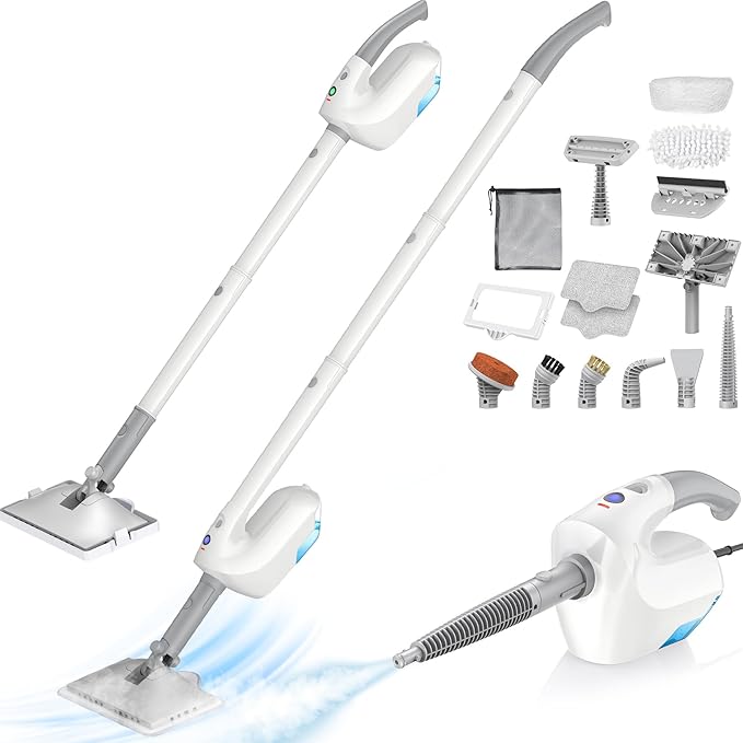 10-in-1 Steam Mop with Detachable Handheld Steamer, Multi & Up Steam Cleaner for Home with 350ml Tank, 10s Heat-Up, 2-Level Control, Lightweight and Multi-Surface Steamer for Floors, Carpets, Tiles