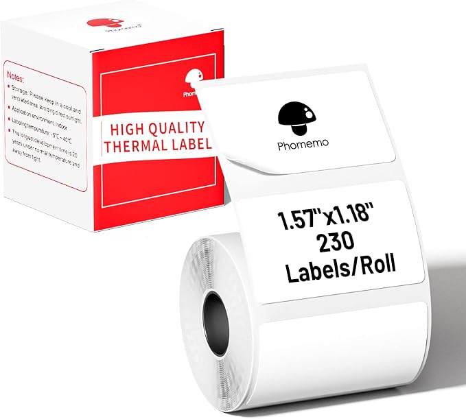 Phomemo Thermal Labels-for M110/M100/M220/M221/M108,1.57"x1.18"(40x30mm),Name Labels for Kids/School, 230 Labels/Roll, for Barcode/Address/Mailing/Logo/Business/Home