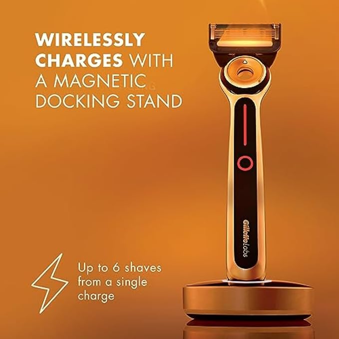 Gillette Heated Razor for Men, Deluxe Travel Shave Kit by GilletteLabs, 1 Handle, 2 Blade Refills, Charging Dock, Case